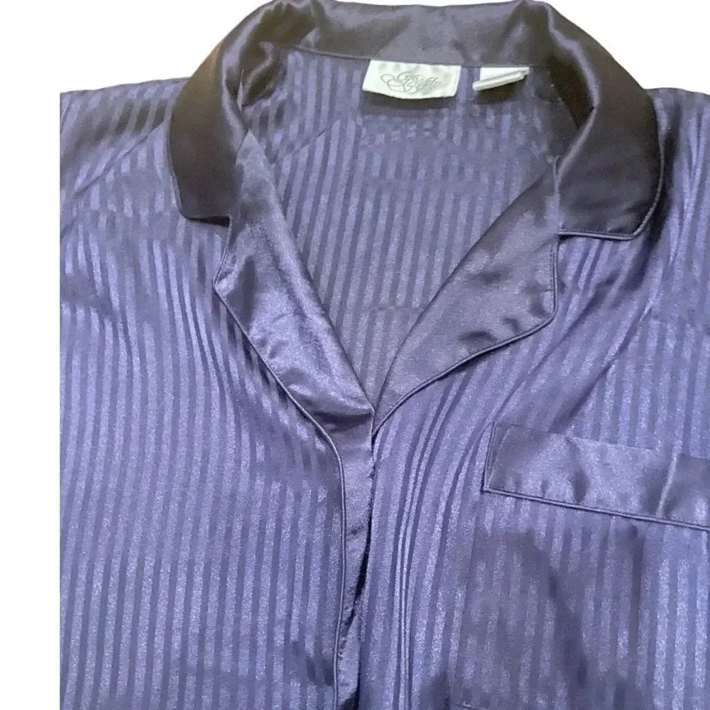 SATIN BLUE JACQUARD SEMI SHEER OVERSIZED BUTTON UP COLLARED SLEEP SHIRT SIZE S - Picture 5 of 16